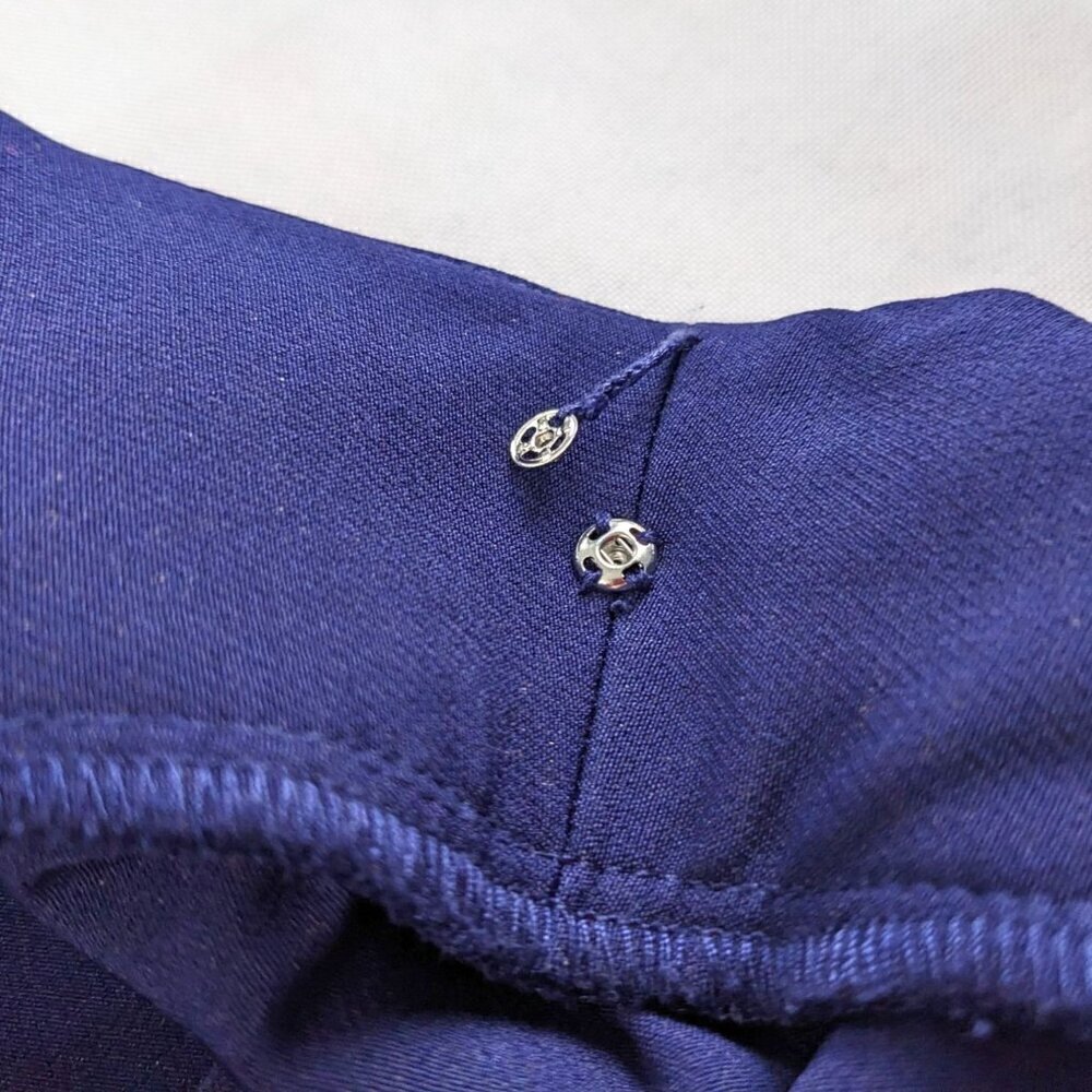 MILLY Clare Indigo Boatneck Puff Sleeve Princess Seam Sheath Mini Dress Size 12 - Picture 3 of 10